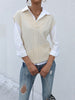 JIM & NORA Women Sleeveless V Neck Soild Colour Loose Knit Sweater Vest Ladies Casual Oversize Pullover Tops White