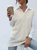 JIM & NORA Women Sleeveless V Neck Soild Colour Loose Knit Sweater Vest Ladies Casual Oversize Pullover Tops White
