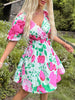 JIM & NORA Women Summer Beach Floral Print Mini Dress Short Sleeve V Neck Tunic Sexy Dresses Hollow Out Vestidos Casual