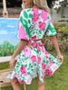 JIM & NORA Women Summer Beach Floral Print Mini Dress Short Sleeve V Neck Tunic Sexy Dresses Hollow Out Vestidos Casual