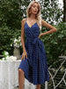 JIM & NORA Women Summer Polka Dots Print Beach Dress Party Elegant Casual Holiday Vestidos Sleeveless Blue Pleated Mid Dresses