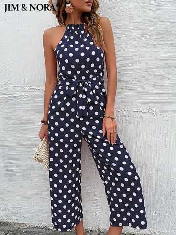 JIM & NORA Women Summer Sexy Sleeveless Loose Polka Dot Bodycon Party Jumpsuit Playsuit Clubwear Bodysuit Green Pink Wine Red