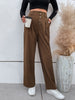 JIM & NORA Women Wide Leg Pants Loose High Waist Casual Trousers Solid Colour Office Straight Pants Ladies Bottoms Buttons