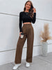 JIM & NORA Women Wide Leg Pants Loose High Waist Casual Trousers Solid Colour Office Straight Pants Ladies Bottoms Buttons
