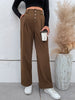 JIM & NORA Women Wide Leg Pants Loose High Waist Casual Trousers Solid Colour Office Straight Pants Ladies Bottoms Buttons