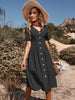 JIM & NORA Women's V Neck Button Down Casual Midi Dress A-line Short Sleeve Solid Summer Dresses Sundress