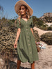 JIM & NORA Women's V Neck Button Down Casual Midi Dress A-line Short Sleeve Solid Summer Dresses Sundress