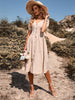 JIM & NORA Women's V Neck Button Down Casual Midi Dress A-line Short Sleeve Solid Summer Dresses Sundress
