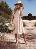 JIM & NORA Women's V Neck Button Down Casual Midi Dress A-line Short Sleeve Solid Summer Dresses Sundress