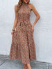 JIM & NORA Womens Halter Neck Sleeveless Sexy Slim Fit Midi Dresses Floral Printed Tunic Vestidos Summer Holiday Beach Sundress