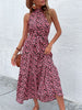 JIM & NORA Womens Halter Neck Sleeveless Sexy Slim Fit Midi Dresses Floral Printed Tunic Vestidos Summer Holiday Beach Sundress