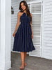 JIM & NORA Womens Sexy Spaghetti Strap Lace Up Halter Hollow Out Dresses Summer Sleeveless Tunic Dot Printed Midi Dress Casual