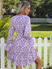 JIM & NORA Womens Spring Summer V Neck Ruffle Long Sleeve Floral Print Mini Boho Swing Purple Holiday Casual Dress