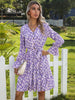 JIM & NORA Womens Spring Summer V Neck Ruffle Long Sleeve Floral Print Mini Boho Swing Purple Holiday Casual Dress