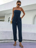 JIM & NORA Womens Strapless Jumpsuit Casual Loose Off Shoulder Drawstring Long Pants One Piece Romper For Daily Office Party