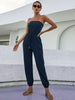 JIM & NORA Womens Strapless Jumpsuit Casual Loose Off Shoulder Drawstring Long Pants One Piece Romper For Daily Office Party