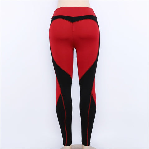 Sexy Push Up Women Leggings Heart Shape Patchwork Red And Black Fitness Leggings Elastic Workout Pants Slim Jeggings
