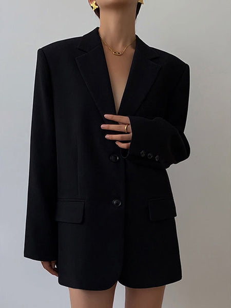 JMPRS Blazers Women Chic Single Breasted Black Coats Notched Collar Suit  Office Ladies Jacket Long Sleeve Outwear