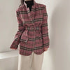 JMPRS Women Blazers Jacket Casual Turn Down Collar Woolen Coats Korean Slim Long Sleeve Cotton Padding  Plaid Blazer