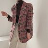 JMPRS Women Blazers Jacket Casual Turn Down Collar Woolen Coats Korean Slim Long Sleeve Cotton Padding  Plaid Blazer