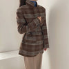 JMPRS Women Blazers Jacket Casual Turn Down Collar Woolen Coats Korean Slim Long Sleeve Cotton Padding  Plaid Blazer