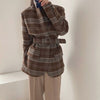 JMPRS Women Blazers Jacket Casual Turn Down Collar Woolen Coats Korean Slim Long Sleeve Cotton Padding  Plaid Blazer