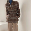 JMPRS Women Blazers Jacket Casual Turn Down Collar Woolen Coats Korean Slim Long Sleeve Cotton Padding  Plaid Blazer