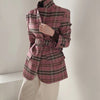 JMPRS Women Blazers Jacket Casual Turn Down Collar Woolen Coats Korean Slim Long Sleeve Cotton Padding  Plaid Blazer