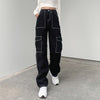 JMPRS Pockets Patchwork Women Baggy Jeans Y2K Streetwear 100% Cotton Denim Pants Loose Cargo Harajuku Black Trousers