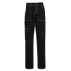 JMPRS Pockets Patchwork Women Baggy Jeans Y2K Streetwear 100% Cotton Denim Pants Loose Cargo Harajuku Black Trousers