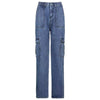 JMPRS Pockets Patchwork Women Baggy Jeans Y2K Streetwear 100% Cotton Denim Pants Loose Cargo Harajuku Black Trousers