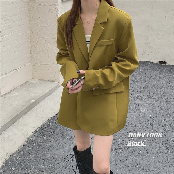 JMPRS Spring Retro Mustard Green Loose Suit Jacket Women Oversized Blazer Female Elegant Office Bleizer De Mujer