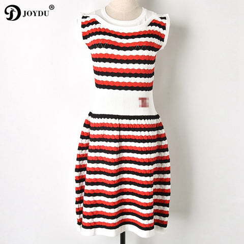 New Runway Knit Bandage Summer Dress Female Fashion O-neck Sleeveless Striped Hollow Out Dresses for Women Vestidos