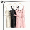 Designer Spaghetti Strap PU Leather 2022 Spring Summer Bandage Dress Women Chic Sundress Office Dresses vestido de festa