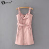 Designer Spaghetti Strap PU Leather 2022 Spring Summer Bandage Dress Women Chic Sundress Office Dresses vestido de festa