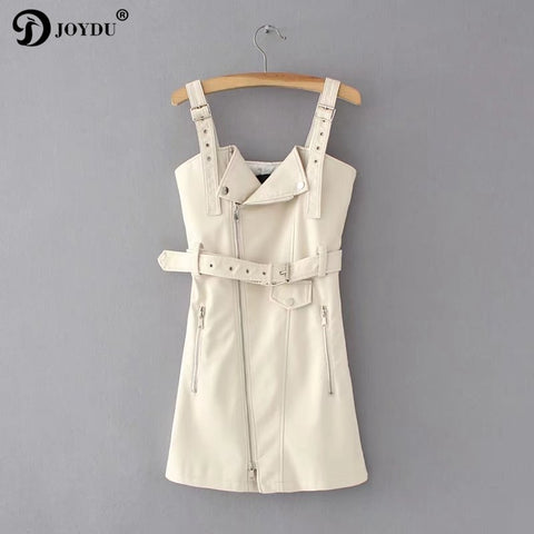 Designer Spaghetti Strap PU Leather 2022 Spring Summer Bandage Dress Women Chic Sundress Office Dresses vestido de festa