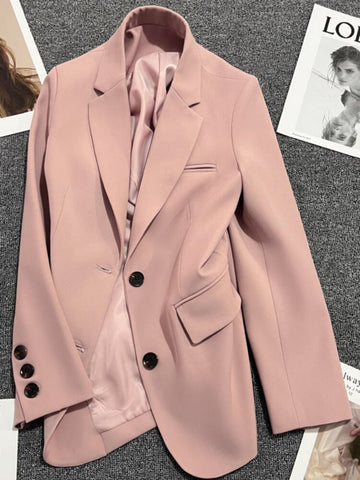 [JPQF] Pink Suit and Jacket Female 2023 Spring and Autumn Commuter Loose Leisure Joker Black Suit and Jacket Blazer Women