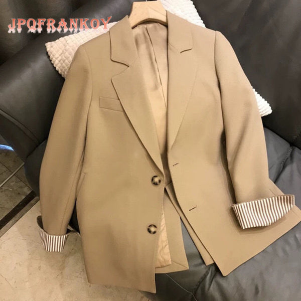 [JPQF] Suit Coat Female 2023 Korean Version of Spring Autumn Loose Ladies Khaki Female Black Leisure Commuter Design