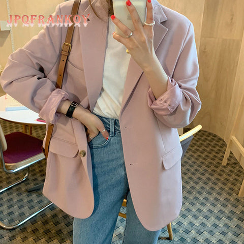 [JPQF] Suit Jacket 2023 Spring Korean Version Loose British Style Pink Suit Jacket Female Commuter Coats Blazer Women S-XL