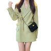 [JPQF] Suit Jacket Woman 2023 Spring Autumn Little Senior Temperament Leisure Commuting Loose Green Suit Blazer Set S-XL