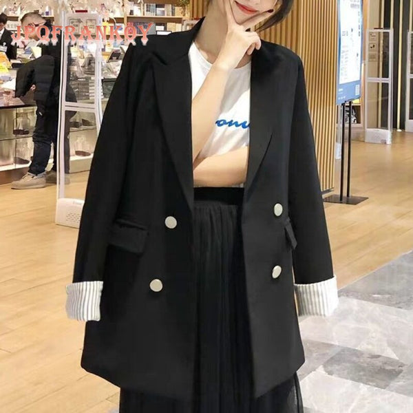 [JPQF] Suit 2023 Spring and Autumn Korean Version Loose Long Commuter Women's Casual Joker Striped Suit Jacket S-XXL
