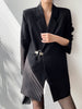 [JPQF] Suit jacket female 2023 Spring and Autumn Hepburn style French style long black suit dress design sense jacket S-XL