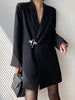 [JPQF] Suit jacket female 2023 Spring and Autumn Hepburn style French style long black suit dress design sense jacket S-XL
