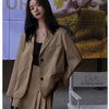 [JPQF] Summer Female Commuter Polyester 2023 Suit Coat British Leisure Retro Korean Khaki Suit Womens Blazers Coat Jacket