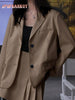 [JPQF] Summer Female Commuter Polyester 2023 Suit Coat British Leisure Retro Korean Khaki Suit Womens Blazers Coat Jacket