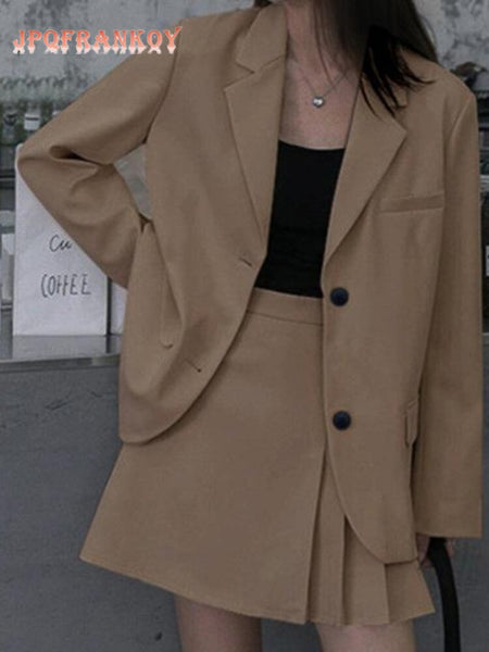 [JPQF] Summer Female Commuter Polyester 2023 Suit Coat British Leisure Retro Korean Khaki Suit Womens Blazers Coat Jacket