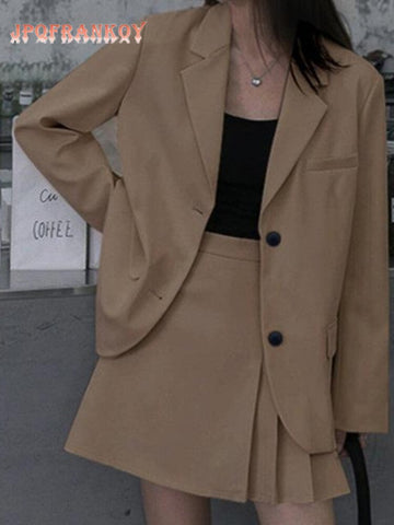 [JPQF] Summer Female Commuter Polyester 2023 Suit Coat British Leisure Retro Korean Khaki Suit Womens Blazers Coat Jacket