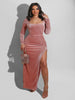 JRRY Casual Women High Slit Ribbed Dress Long Sleeve Ribbed Dresses Rib Long Maxi Dress Vestidos