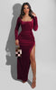 JRRY Casual Women High Slit Ribbed Dress Long Sleeve Ribbed Dresses Rib Long Maxi Dress Vestidos