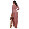 JRRY Casual Women High Slit Ribbed Dress Long Sleeve Ribbed Dresses Rib Long Maxi Dress Vestidos